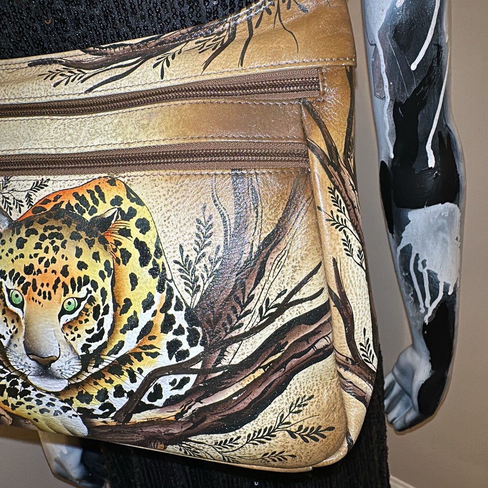 ANUSCHKA AFRICAN LEOPARD HAND PAINTED LEATHER CROSSBODY - Picture 3 of 14